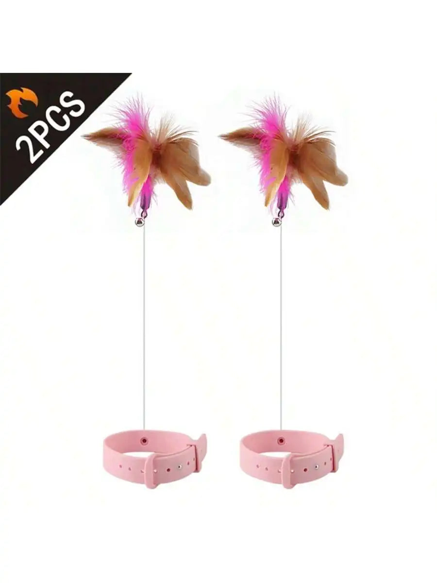Adjustable Cat Feather Teaser Toy with Silicone Collar and Bell Indoor Cat Interactive Self-Entertainment Toy