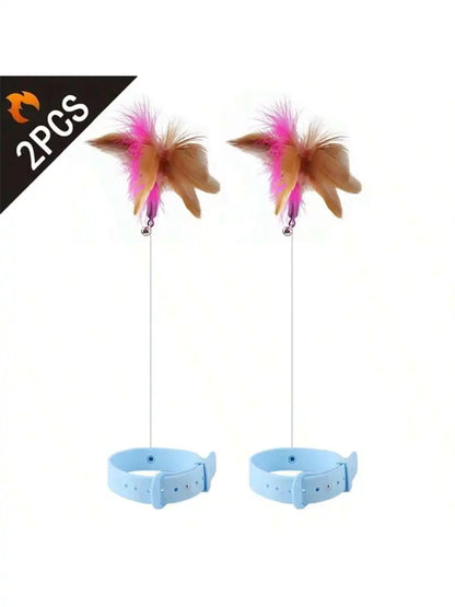 Adjustable Cat Feather Teaser Toy with Silicone Collar and Bell Indoor Cat Interactive Self-Entertainment Toy