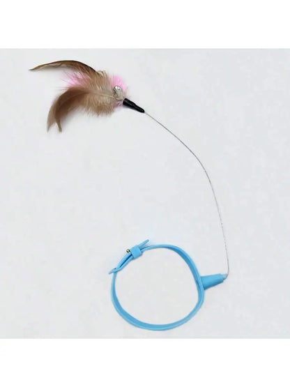 Adjustable Cat Feather Teaser Toy with Silicone Collar and Bell Indoor Cat Interactive Self-Entertainment Toy