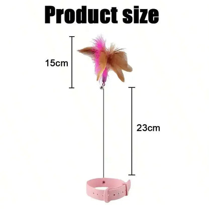 Adjustable Cat Feather Teaser Toy with Silicone Collar and Bell Indoor Cat Interactive Self-Entertainment Toy
