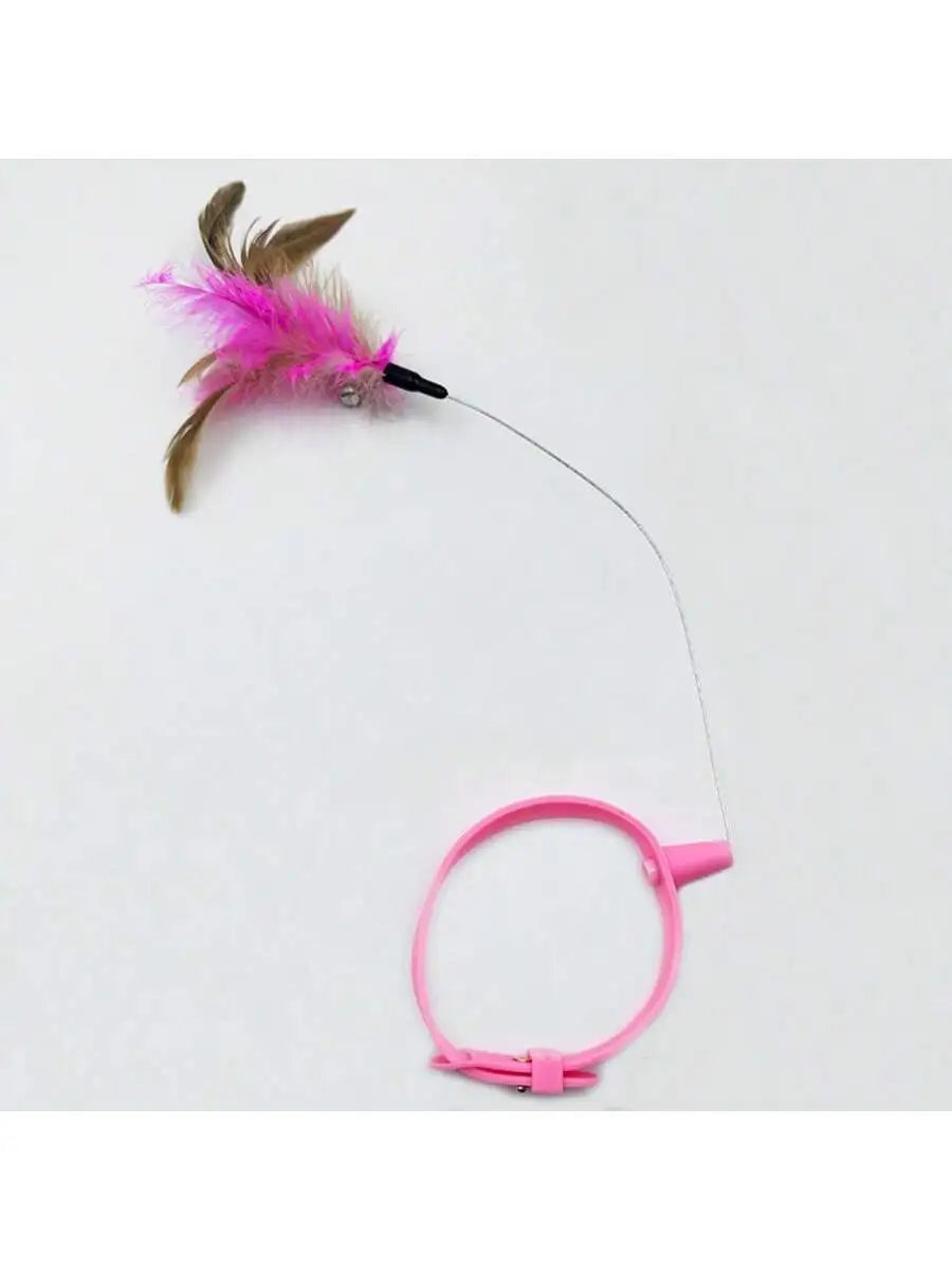 Adjustable Cat Feather Teaser Toy with Silicone Collar and Bell Indoor Cat Interactive Self-Entertainment Toy