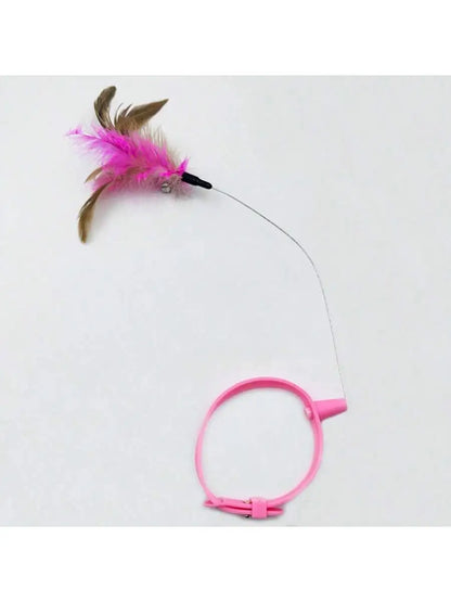 Adjustable Cat Feather Teaser Toy with Silicone Collar and Bell Indoor Cat Interactive Self-Entertainment Toy